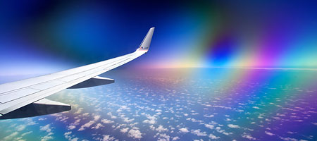 поляризационный фильтр сквозь окно самолёта — эффект бирефракции