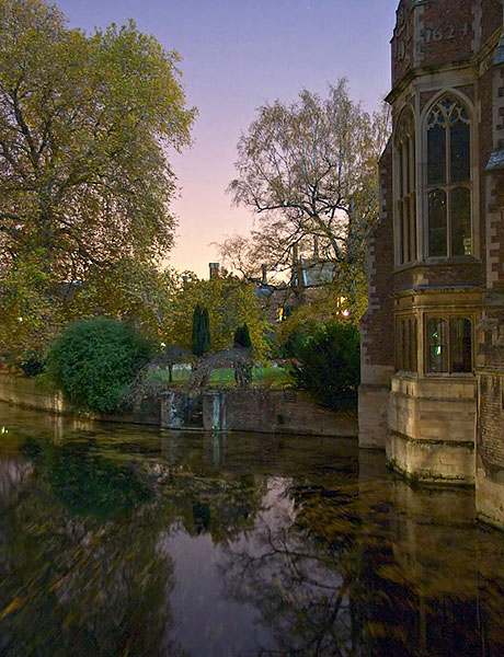 Old Library at St. John's College from atop the Bridge of Sighs at Cambridge University in England