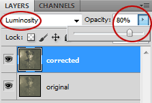 layers window in photoshop - duplicate layers, luminosity blending and opacity