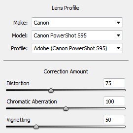 automated lens correction sliders in photoshop