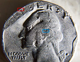 close-up photo of a quarter at 0.3X magnification